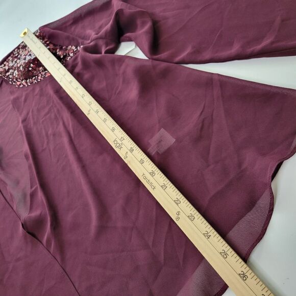 NEW 18 SLNY CHIFFON EMBELLISHED lightweight maroon sheer cardigan jacket 2X NWT - Picture 2 of 9